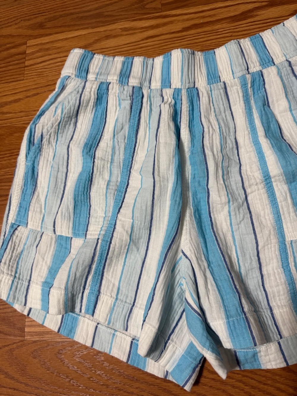 Wonderly Blue White Stripe Casual Shorts Pockets Cotton Size 30 - Picture 3 of 5